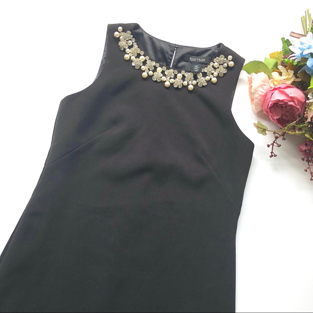 White House Black Market Black Sheath Dress Pearls Size 0